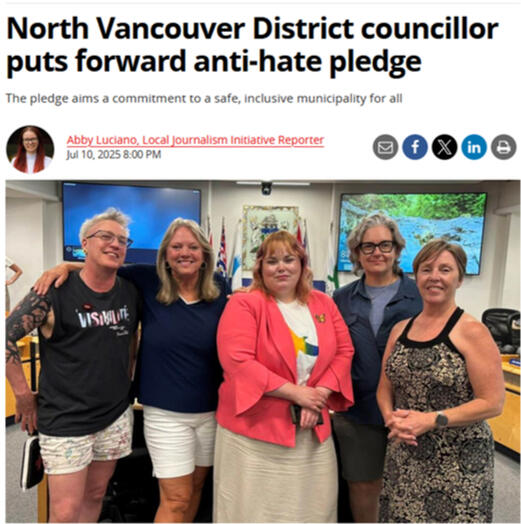 Article: North Vancouver District councillor puts forward anti-hate pledge